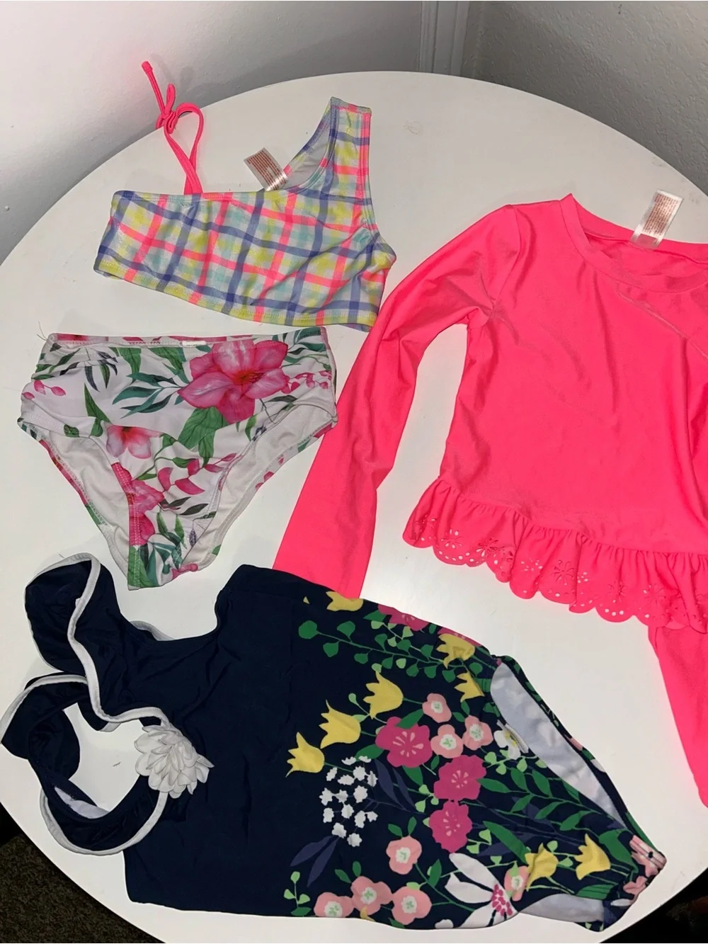 Girls' Bright Pink Long Sleeve Swim Top and Mixed Prints Swim Set